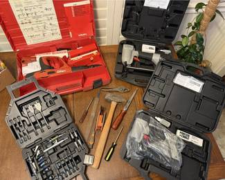 Power tools. Nail guns and drill bit set. 