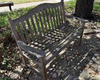 Teak outdoor bench. (Smith & Hawken)