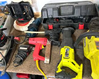 Large collection of shop tools, including Ryobi, Craftsman + Bosch