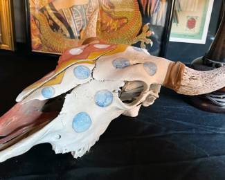 Cow skulls, some painted