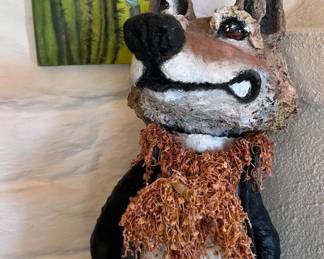 Dana Pomproy paper mache coyote sculpture