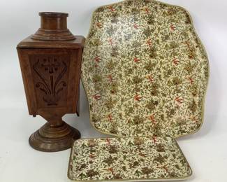 Japanese Bird Trays, Wood Vase