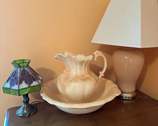 Just a pair of two great table lamps and a water pitcher and bowl! 