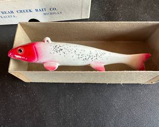 A fantastic Vintage Ice King Spearing Decoy No. S 60 with Box Bear Creek Bait Co. MINT IN THE ORIGINAL BOX!