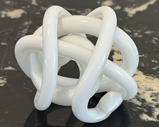 Lot 36 | Hand Blown Clear Cased White Glass Knot Ball
