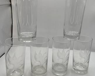 Lot 234 | Vintage Etched Birds, Monogram Highball Glasses
