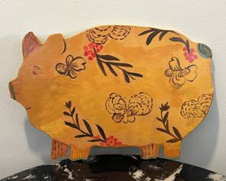 Lot 40 | 16" Handpainted Wooden Pig Hanging Wall Decor
