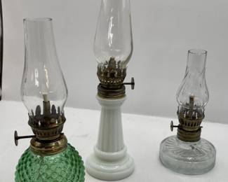 Lot 227 | Trio of Vintage Mini Oil Lamps Milkglass Green
