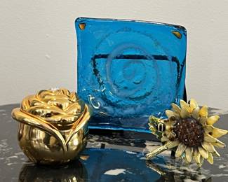 Lot 44 | Fused Art Glass Dish, Enameled Trinket Sunflower
