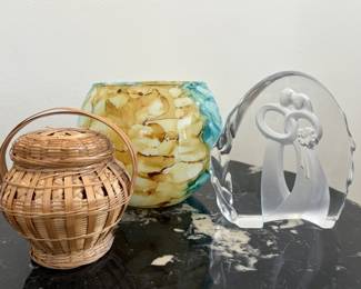 Lot 26 | Flashed Marble Glass Bowl, Mini Basket, Crystal
