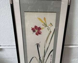 Lot 331 | Asian Tall Silk Screen Print with Stamp

