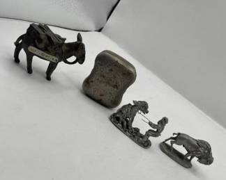 Lot 167 | Vintage Metal and Pewter Donkey Figurines, Box
