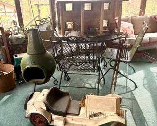 *chimney not available 
Vintage wrought iron table & 4 chairs
Mansion style doll house (not all furniture available)
Vintage Marx car