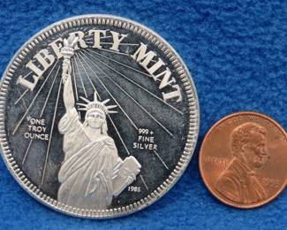 Lot 177. One troy ounce round of .999 silver from the Liberty Mint