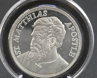 Lot 372. St. Matthias Apostle sterling silver round weighing 26.6 grams