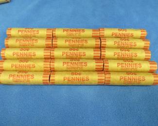 Lot 349. 15 rolls of random date Lincoln wheat pennies. 750 total pennies.