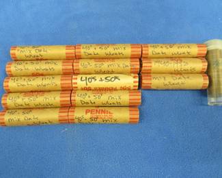 Lot 194. 14 rolls of 50 each (700) wheat pennies from the 1940s-50s.