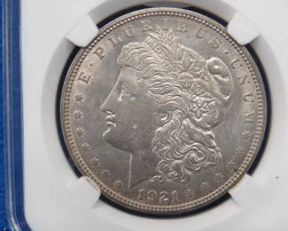 Lot 332. 1921 D Morgan AU silver dollar with a VAM (Van Allen & Mallis) error as noted