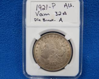 Lot 273. 1921 P Morgan AU silver dollar with a VAM (Van Allen & Mallis) error as noted