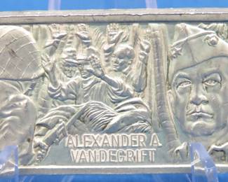 Lot 114. Alexander A Vandegrift commemorative sterling silver ingot weighing 44 grams