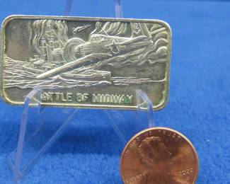 Lot 187. Battle of Midway Commemorative Sterling silver Ingot 44 grams