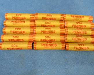 Lot 90. 15 rolls of random date Lincoln wheat pennies. 750 total pennies.