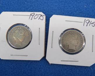 Lot 42. 1907 S and 1915 Barber Dimes
