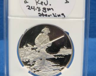 Lot 227. 1975 Postmasters of America American Revolution Sterling Silver round 24 grams