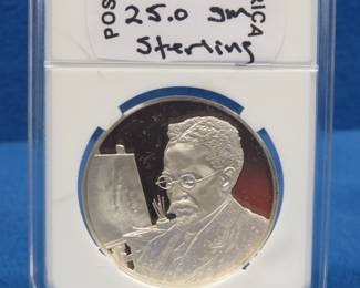 Lot 225. 1973 Postmasters of America Henry O. Tanner Sterling Silver round 25 grams