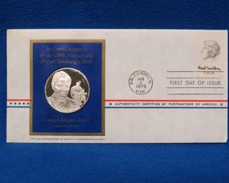 Lot 315. 1978 First Day of Issue cachet with a sterling silver proof medallion weighing approx. 25 grams.