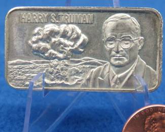 Lot 219. Harry S Truman Commemorative Sterling Silver Ingot 45 grams