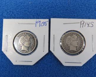 Lot 40. 1905 and 1914 S Barber Dimes