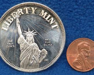 Lot 172. One troy ounce round of .999 silver from the Liberty Mint