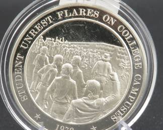 Lot 376. Student Unrest Flares on College Campuses silver round weighing 30.4 grams
