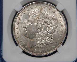Lot 270. 1921 D Morgan AU silver dollar with a VAM (Van Allen & Mallis) error as noted