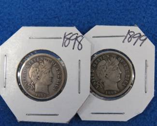 Lot 46. (1) 1898 and (1) 1899 Barber Dimes