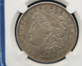 Lot 331. 1921 D Morgan AU silver dollar with a VAM (Van Allen & Mallis) error as noted