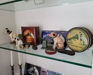 Metal RCA Bank, Figures, Boxes, Signs, Tin, Wood Box