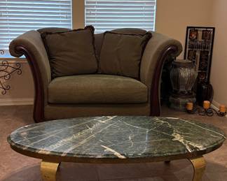 Large chair (green) w/ matching Green Marble Coffee Table