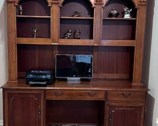 Custom built desk w/ professional workspace and building shelving (2pc.)