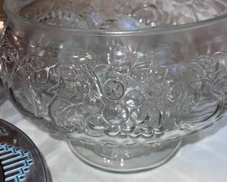 Vintage cut-glass punch bowl w/cups