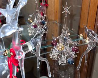 Blown Glass Reindeer and Christmas Tree