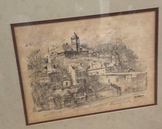 Original Signed Graphite Cityscape Barney Moore 1978