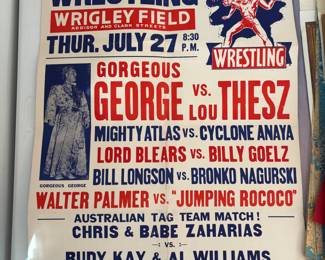 Original Wrestling at Wrigley Field Gorgeous George Lou Thesz Poster