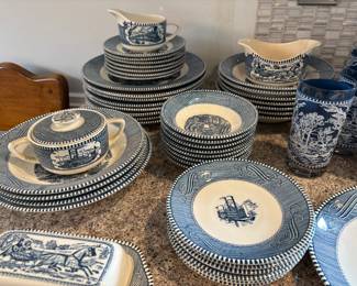 Assorted vintage Currier + Ives Dishes