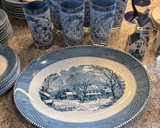  Assorted vintage Currier + Ives Dishes