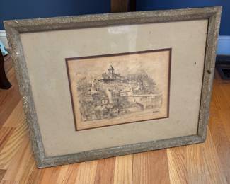 Original Signed Graphite Cityscape Barney Moore 1978