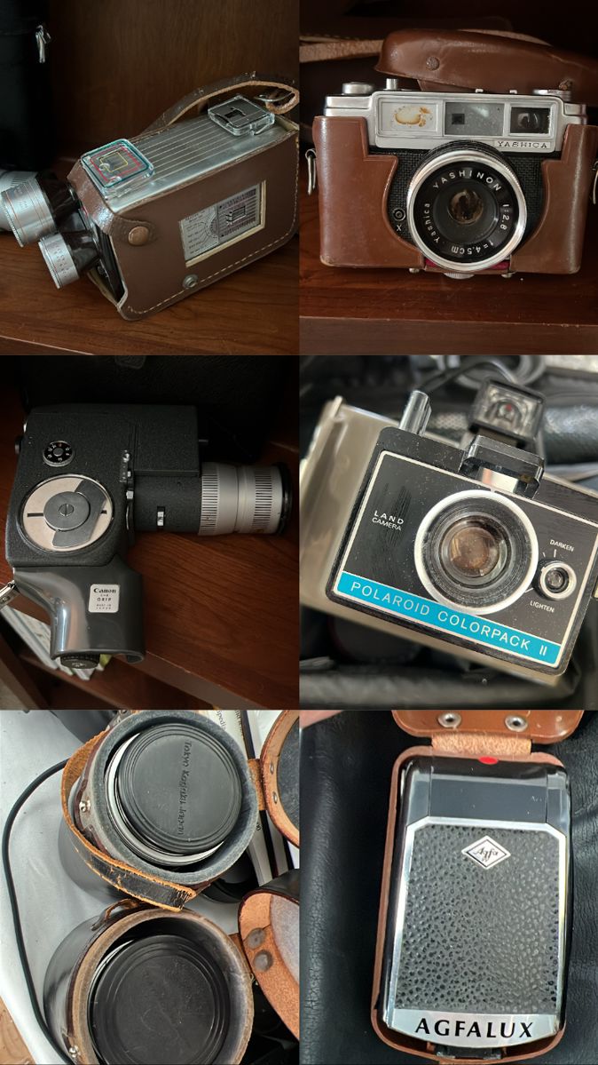 Camera collection with vintage items 