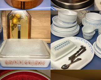 Corelle dishes, cooper pots and more.