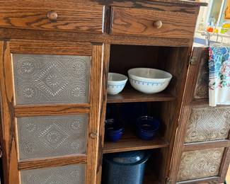 Pressed tin pie cabinet. Very vintage. 